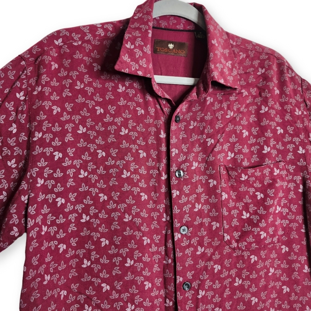 Toscano Silk Short Sleeve Button Up Mens Medium Geometric Print